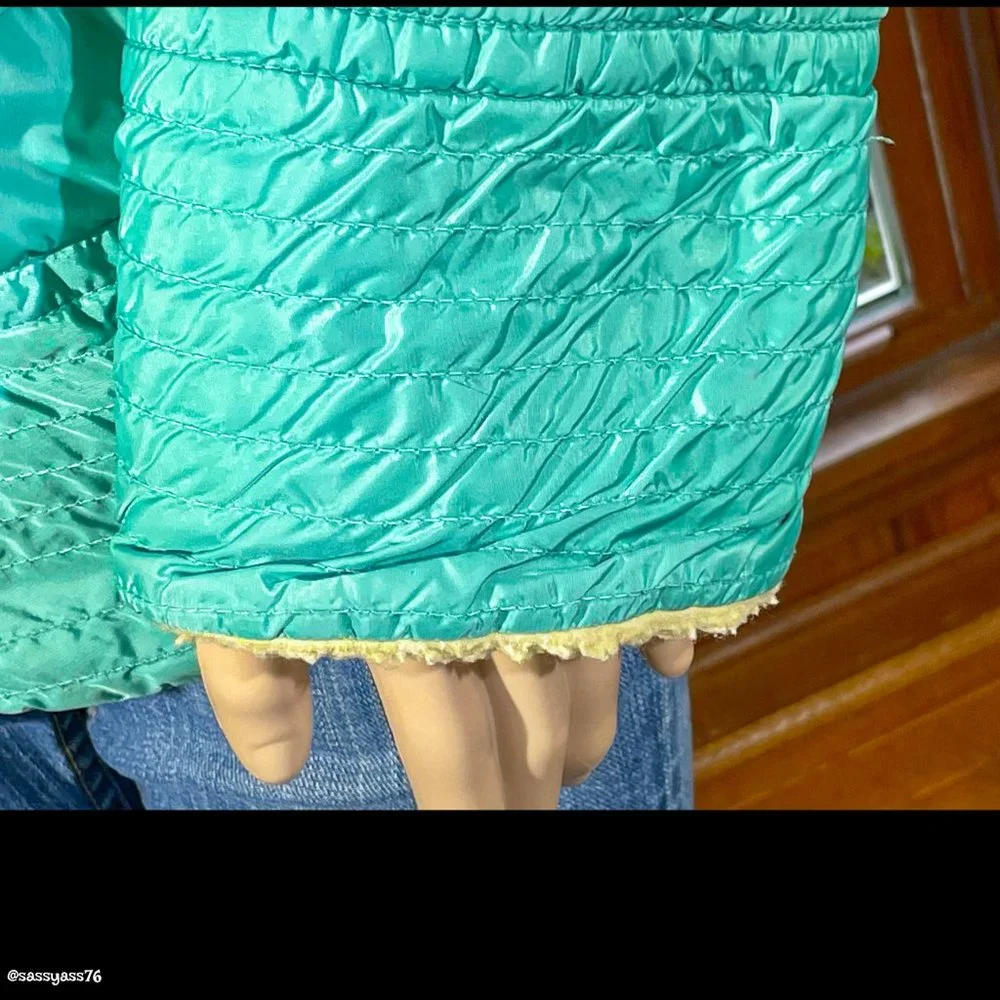 ▪️MARC JACOBS▪️ Turquoise Sherpa Trim Quilted Convertible Collar Jacket